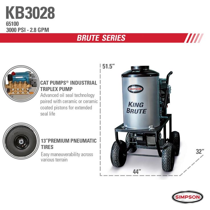 Simpson SIMPSON King Brute KB3028 3000  PSI at 2.8 GPM BRIGGS & STRATTON Hot Water Pressure Washer