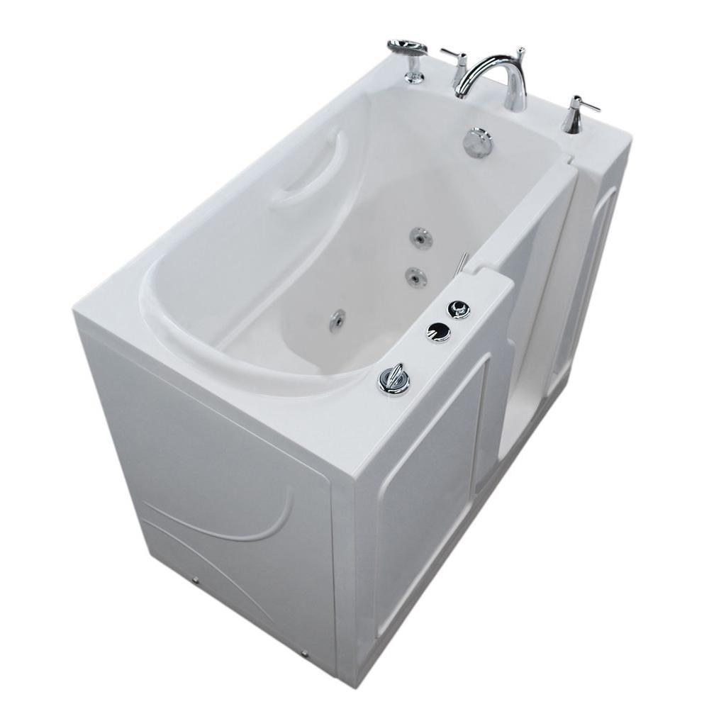 Rampart Nova Heated 3.9 ft. Walk-in Whirlpool Bathtub with 6 in. Tile Easy Up Adhesive Wall Surround in White - Super Arbor