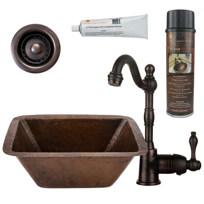 All-in-One Dual Mount Copper 17 in. Rectangle Bar/Prep Sink with Faucet and 2 in. Strainer Drain in Oil Rubbed Bronze - Super Arbor