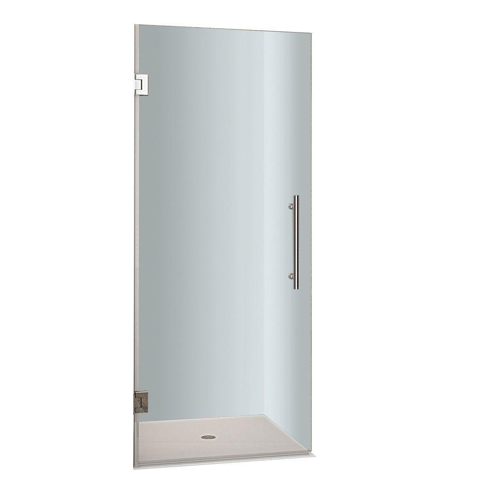 Cascadia 34 in. x 72 in. Completely Frameless Hinged Shower Door in Stainless Steel with Clear Glass - Super Arbor