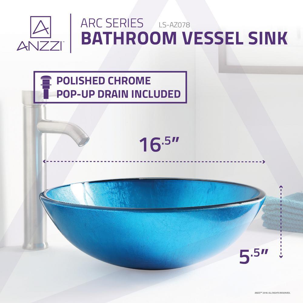 Arc Series Deco-Glass Vessel Sink in Lustrous Light Blue - Super Arbor