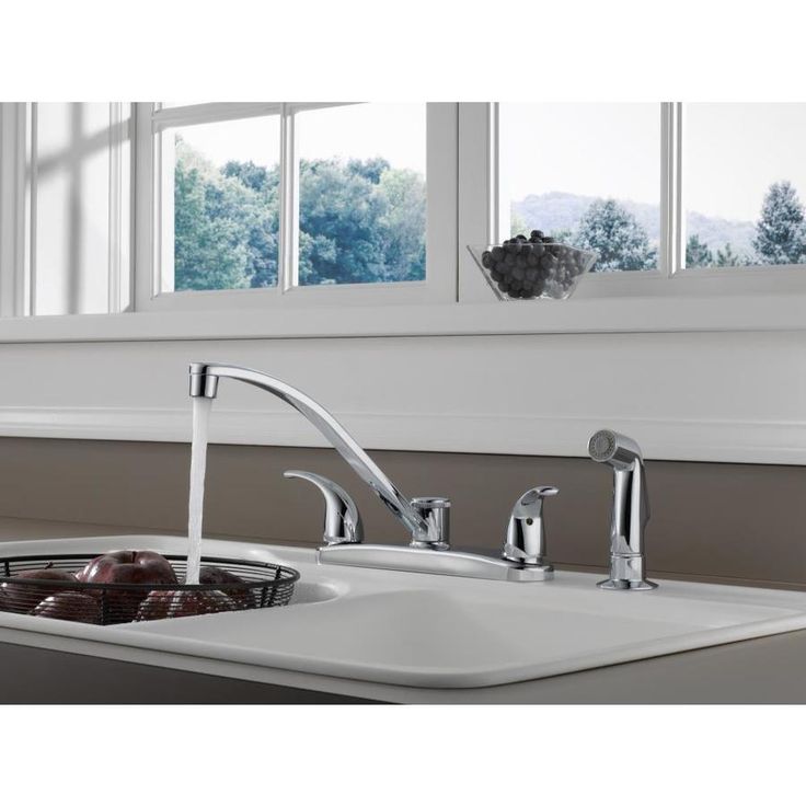 Peerless Chrome 2-Handle Deck-Mount Low-Arc Handle Kitchen Faucet (Deck Plate Included)