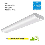 4 ft. High Output 5200 Lumens Integrated LED White Wraparound Light 4000K Bright White 120-277v Multi-Volt Direct Wire