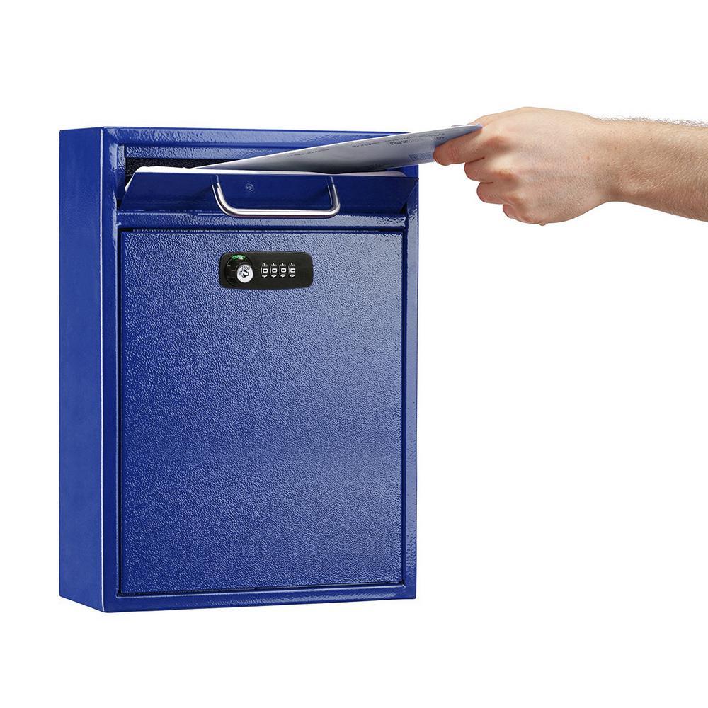 Blue Large Drop Box Wall Mounted Locking Mail Box with Key and Combination lock - Super Arbor