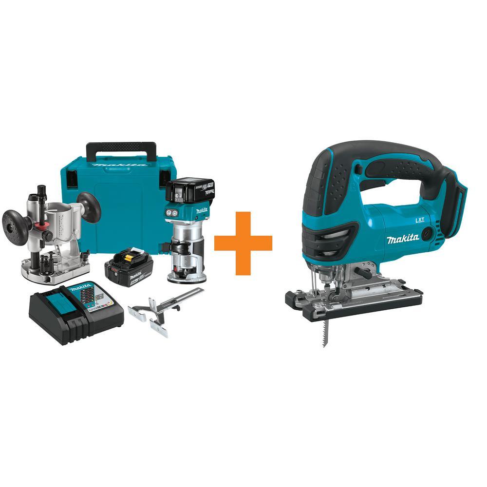 5.0 Ah 18-Volt LXT Lithium-Ion Brushless Cordless Compact Router Kit with Bonus Cordless Jig Saw - Super Arbor