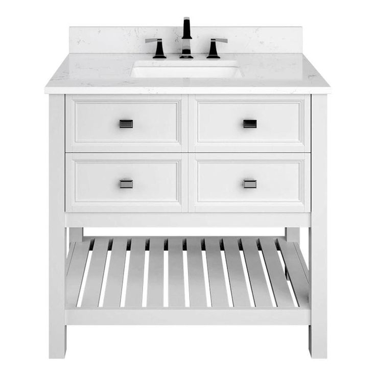 Scott Living Canterbury 36-in White Single Sink Bathroom Vanity with Carrara Engineered Stone Top