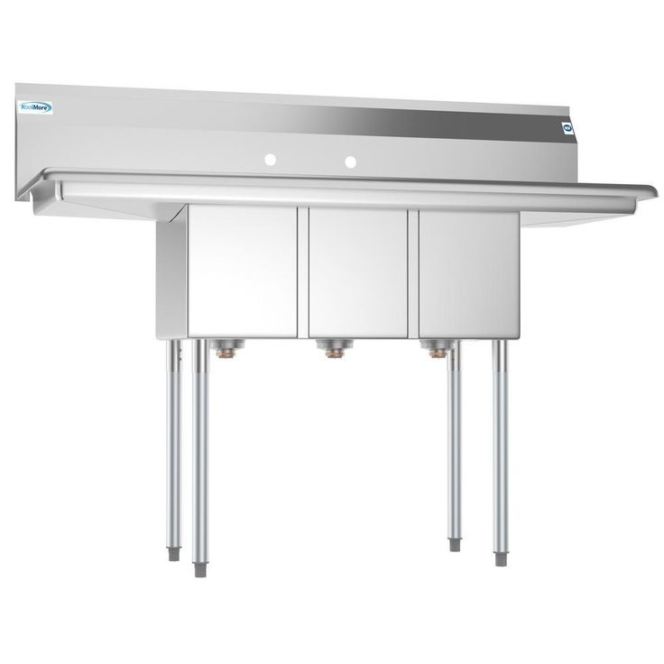 Freestanding Stainless Steel 54 in. 2-Hole Triple Bowl Commercial Kitchen Sink