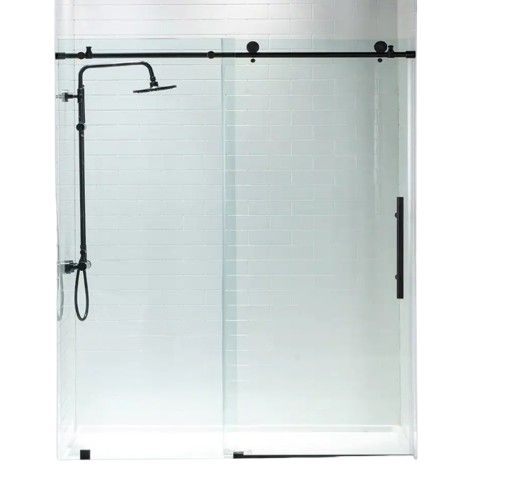 Aldeby 56 in. to 60 in. x 76 in. Frameless Sliding Shower Door with Shatter Retention Glass in Matte Black
