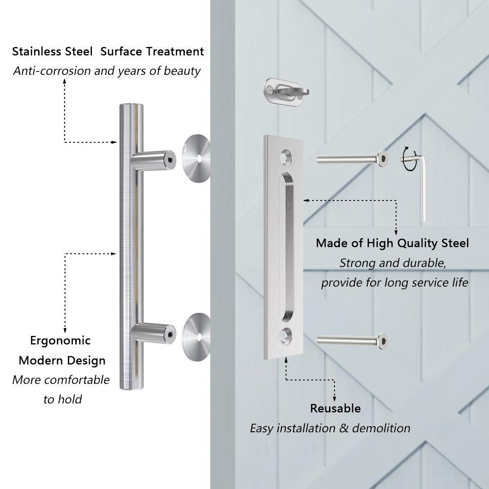 12 in. Stainless Steel Ladder Sliding Barn Door Handle with Hook Lock Latch - Super Arbor
