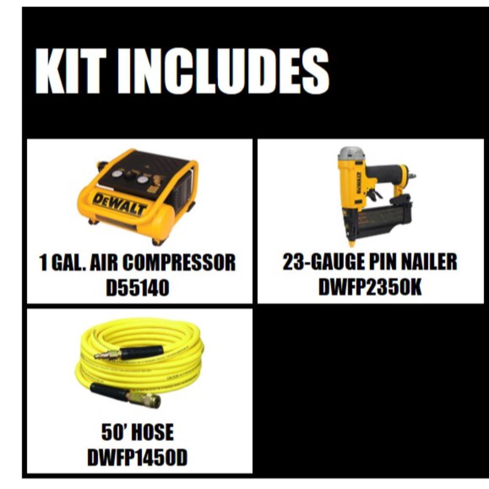 1 Gal. Portable Electric Trim Air Compressor with Bonus 23-Gauge 2 in. Pin Nailer and Hose
