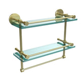 16 in. L  x 12 in. H  x 5 in. W 2-Tier Gallery Clear Glass Bathroom Shelf with Towel Bar in Matte Black - Super Arbor
