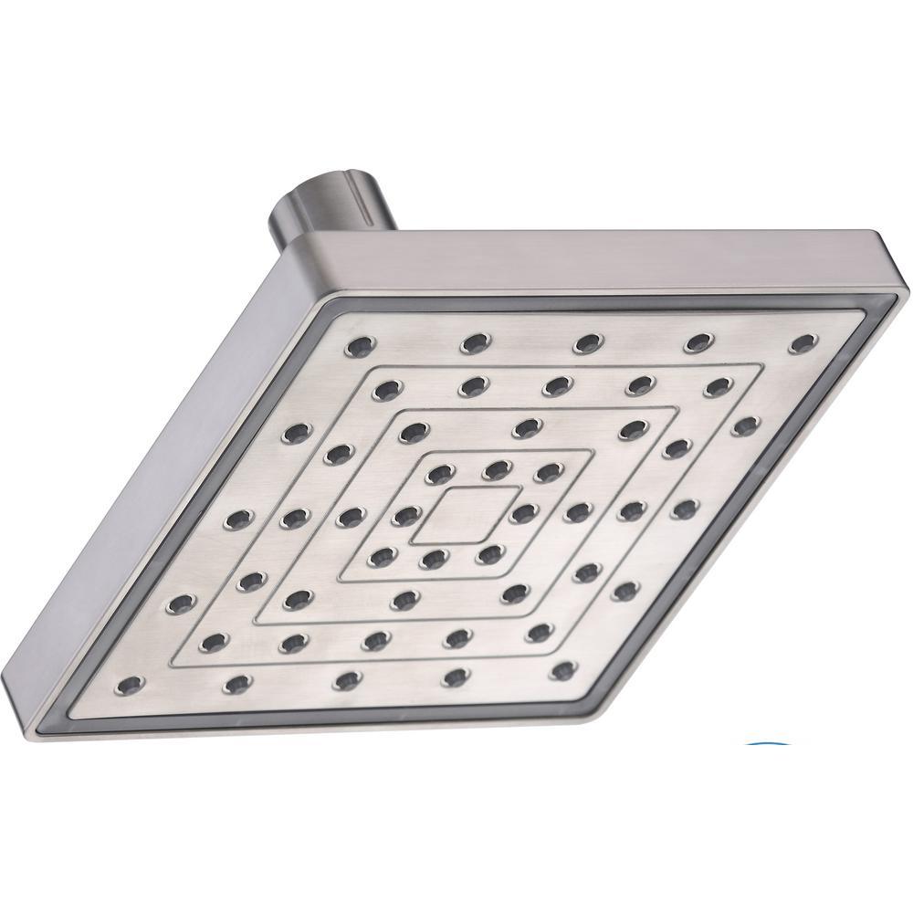 1-Spray 6 in. Single Wall Mount LED Lighted Fixed Rain Shower Head in Chrome - Super Arbor