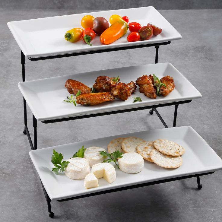 Gracious Dining 4-Piece White 3-Tier Fine Ceramic Cake Stand with Metal Rack