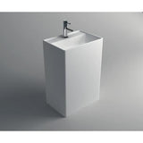 Dyconn Square Freestanding Solid Surface Pedestal Bathroom Sink in Matte White