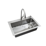All-in-One Dual Mount Stainless Steel 25 in. 2-Hole Single Bowl Tight Radius Kitchen Sink in Brushed Finish with Faucet - Super Arbor