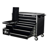 55 in. 11-Drawer Professional Roller Cabinet with Stainless Steel Work Surface in Black - Super Arbor