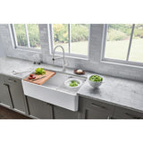 PROFINA Farmhouse Apron-Front Fireclay 36 in. Single Bowl Kitchen Sink with Beechwood Cutting Board in White - Super Arbor
