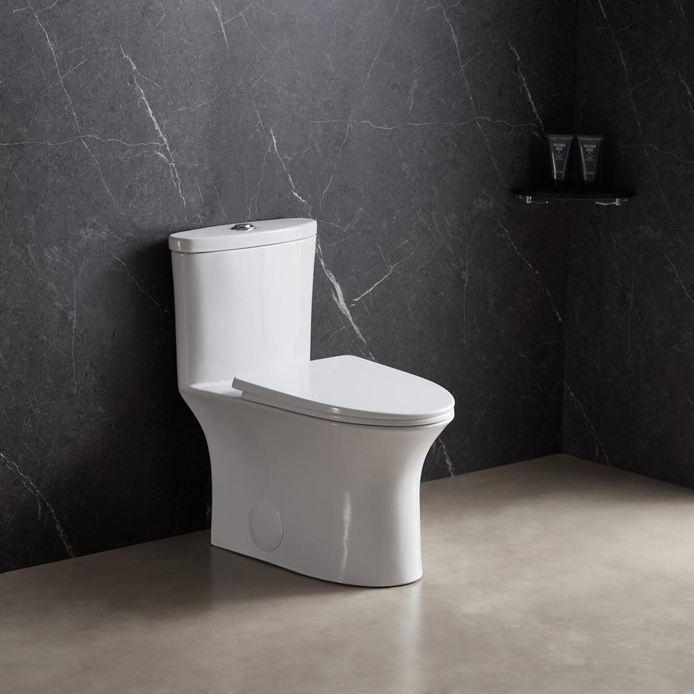 Dual-Flush 1.1 GPF/1.6 GPF Elongated One-Piece Toilet in White Soft Closing Seat High-Efficiency Water Sense - Super Arbor