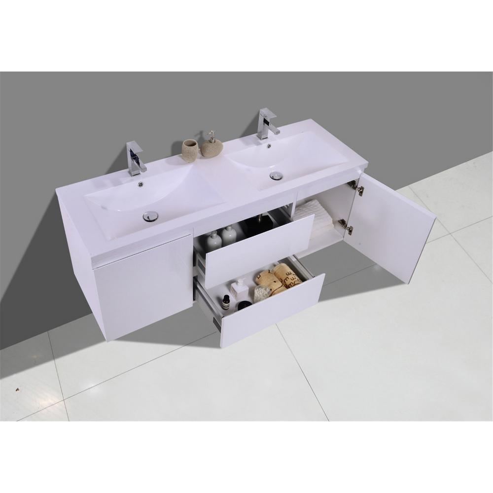 Bohemia 60 in. W Bath Vanity in High Gloss White with Reinforced Acrylic Vanity Top in White with White Basins - Super Arbor