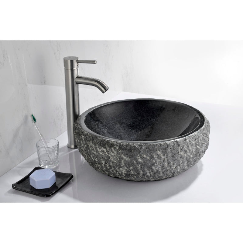 ANZZI Dragons Ash Mandy Black Natural Stone Round Vessel Sink, 16.5 in. x 5.5 in.