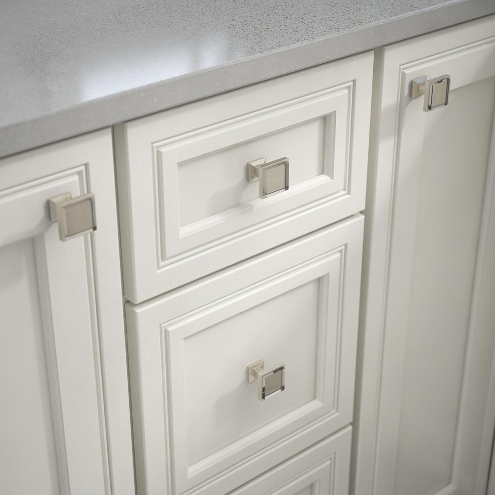 Classic Square 1 -1/4 in. (32 mm) Satin Nickel and Clear Glass with Mirror Backing Cabinet Knob - Super Arbor