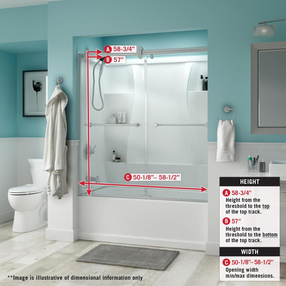 Simplicity 60 x 58-3/4 in. Frameless Contemporary Sliding Bathtub Door in Nickel with Clear Glass - Super Arbor