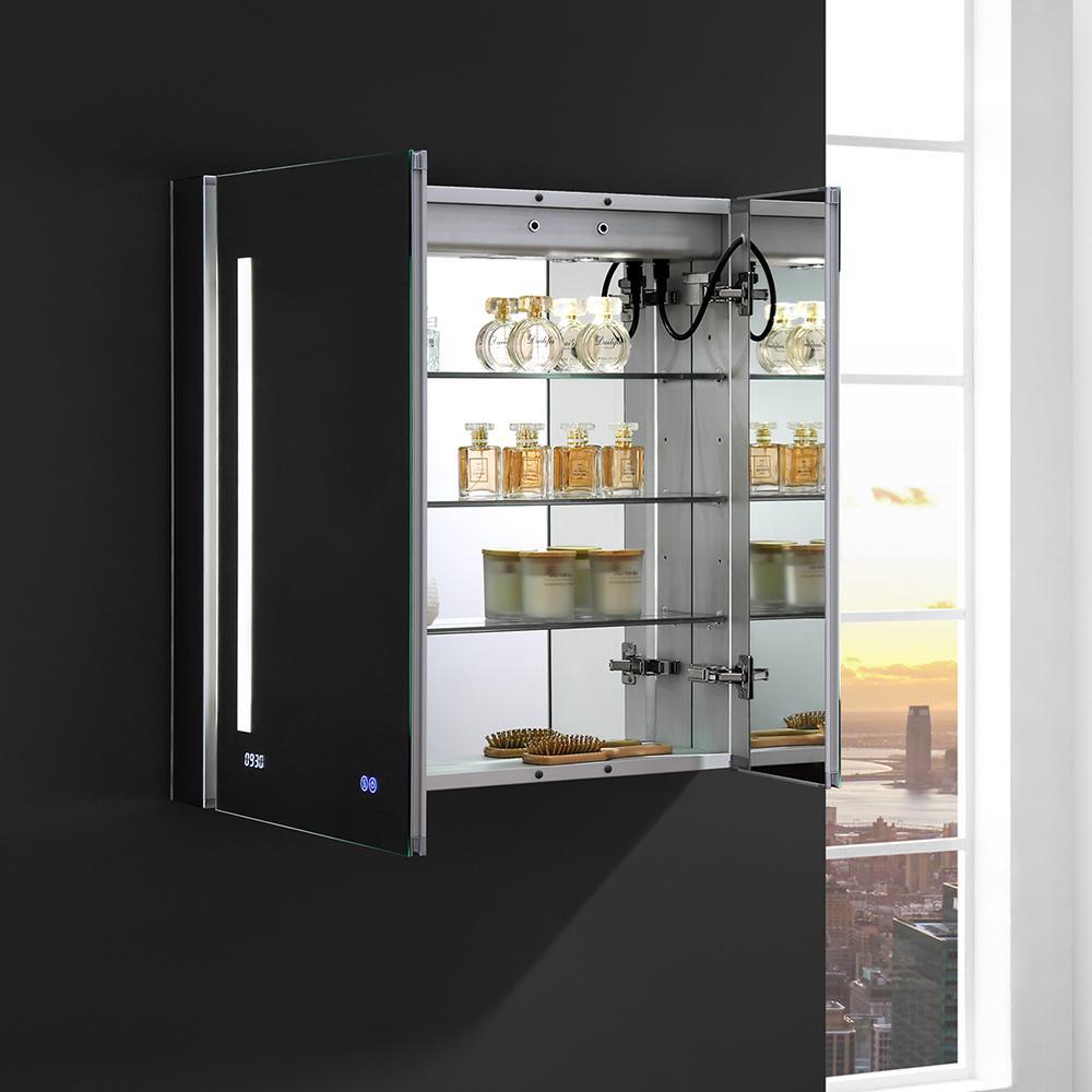 Tiempo 30 in. W x 30 in. H Recessed or Surface Mount Medicine Cabinet with LED Lighting and Mirror Defogger - Super Arbor