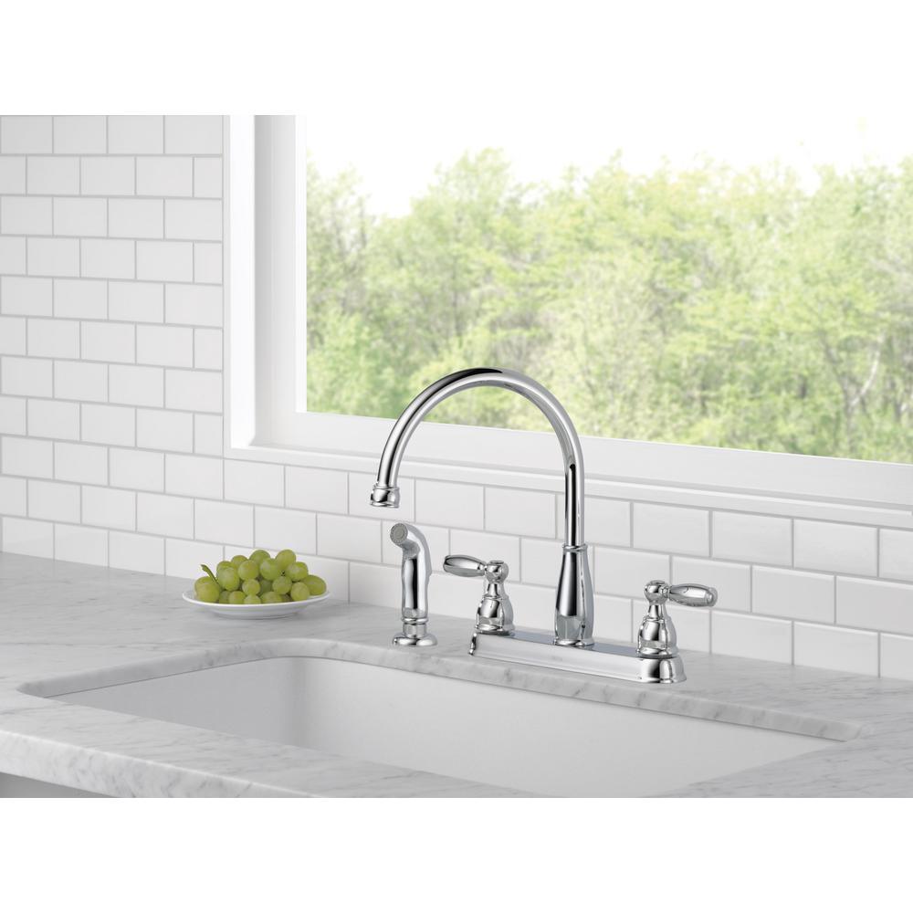 Foundations 2-Handle Standard Kitchen Faucet with Side Sprayer in Chrome - Super Arbor