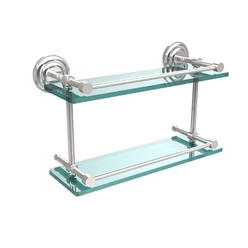 Que New 16 in. L x 8 in. H x 5 in. W 2-Tier Clear Glass Bathroom Shelf with Gallery Rail in Brushed Bronze - Super Arbor