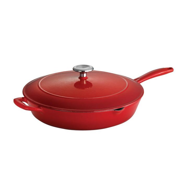 Gourmet 12 in. Porcelain-Enameled Cast Iron Skillet in Gradated Red with Lid