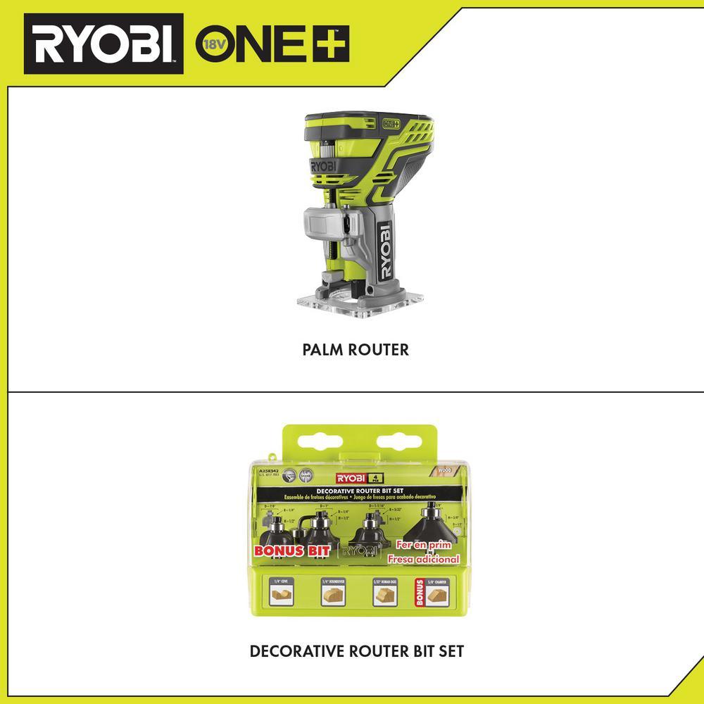 18-Volt ONE+ Cordless Fixed Base Trim Router with Decorative Router Bit Set (4-Piece) - Super Arbor