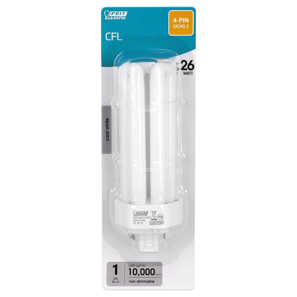 Feit Electric 26-Watt Equivalent PL CFLNI Triple Tube CFL Light Bulb, GX24Q-3 4-Pin Base, Cool White 4100K