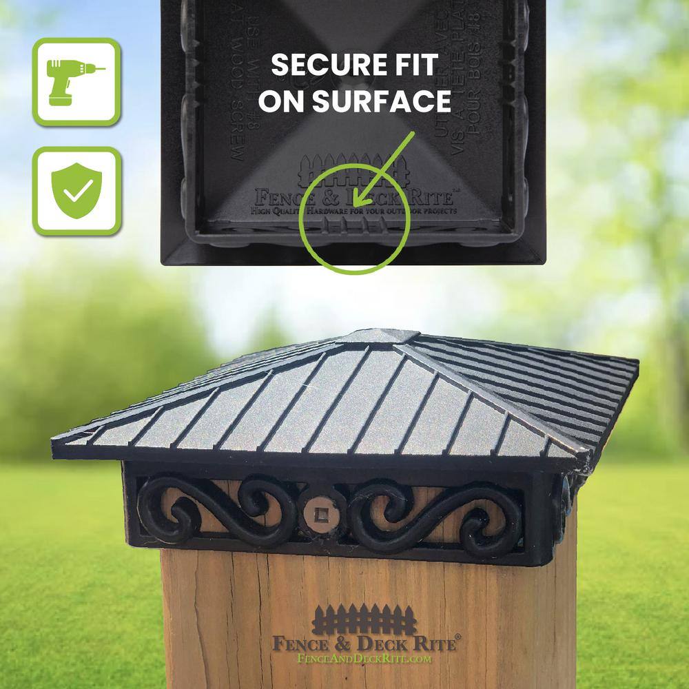 FENCE & DECK RITE Unique Design Post Caps Fits Standard 4 in. x 4 in. Posts Reinforced Black Polypropylene (4 Pieces)