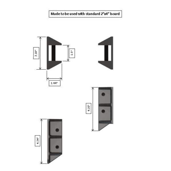 FENCE & DECK RITE 2 in. x 4 in. Stair Railing Hangers Fits Standard Railings Reinforced Black Polypropylene 4-Sets (8-Piece)