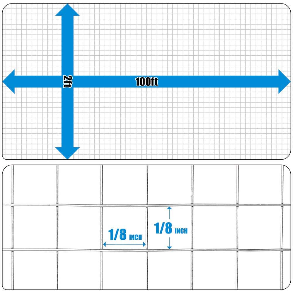 Fencer Wire 1/8 in. x 2 ft. x 100 ft. 27 Gauge Hardware Cloth, Galvanized Steel Wire Rolled Woven, Keeping Out of Insects