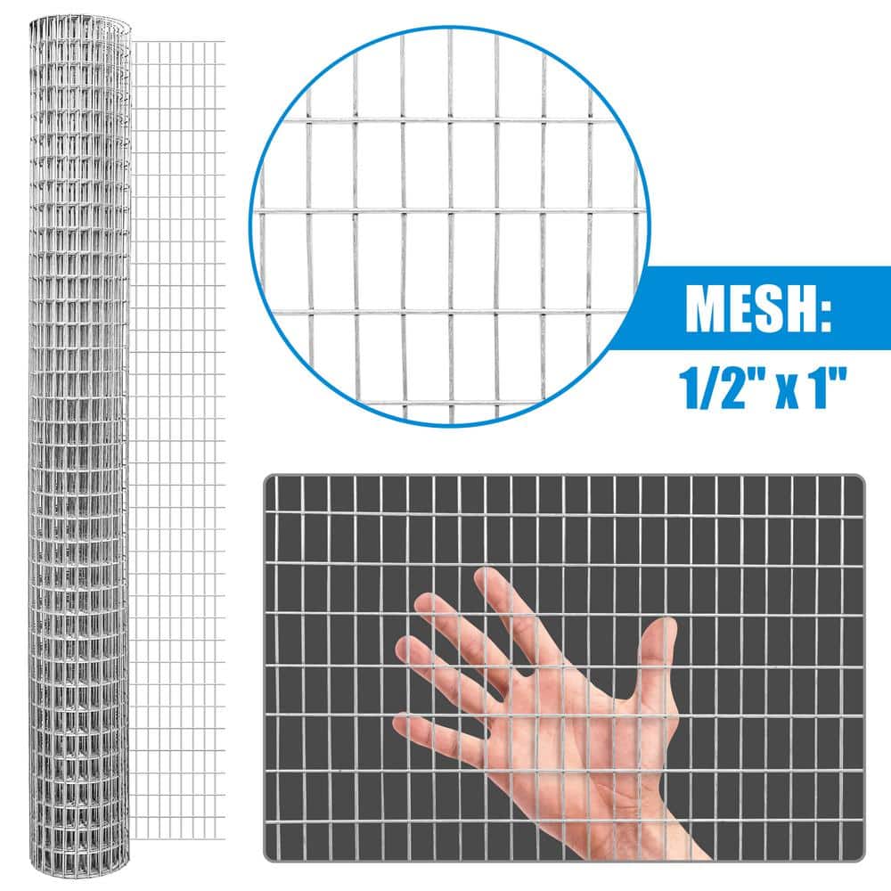 Fencer Wire 2 ft. x 100 ft. 16-Gauge Welded Wire Fence, Mesh Size 1/2 in. x 1 in., Multiple Use Galvanized Welded Wire Roll