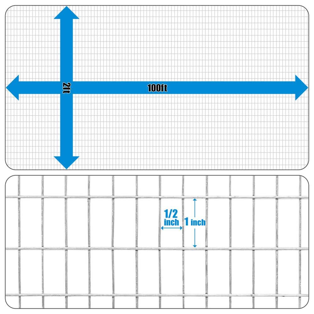 Fencer Wire 2 ft. x 100 ft. 16-Gauge Welded Wire Fence, Mesh Size 1/2 in. x 1 in., Multiple Use Galvanized Welded Wire Roll