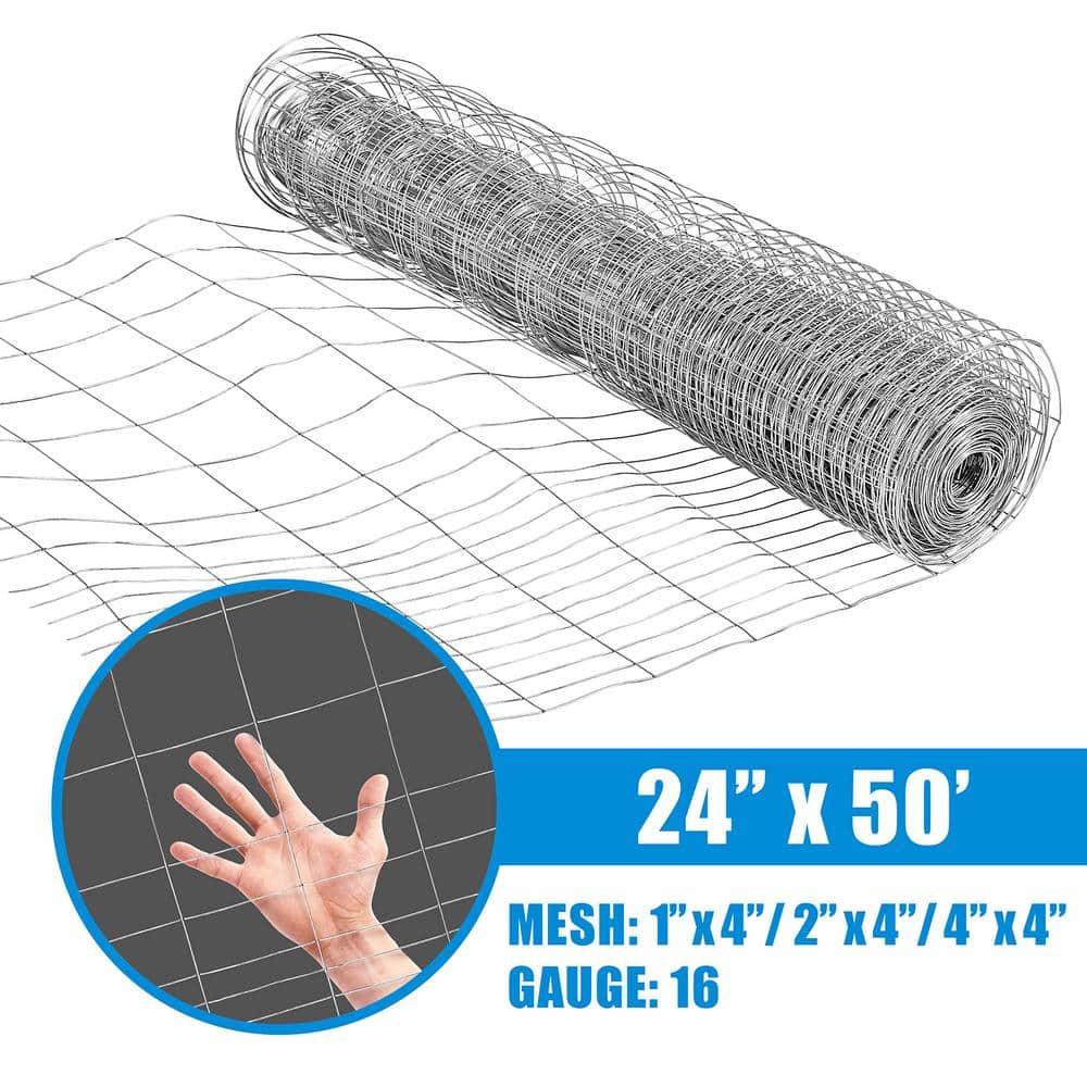 Fencer Wire 2 ft. x 50 ft. 16-Gauge Galvanized Rabbit Guard Garden Fence, Welded Wire Fence for Preventing Rabbits & Small Animals