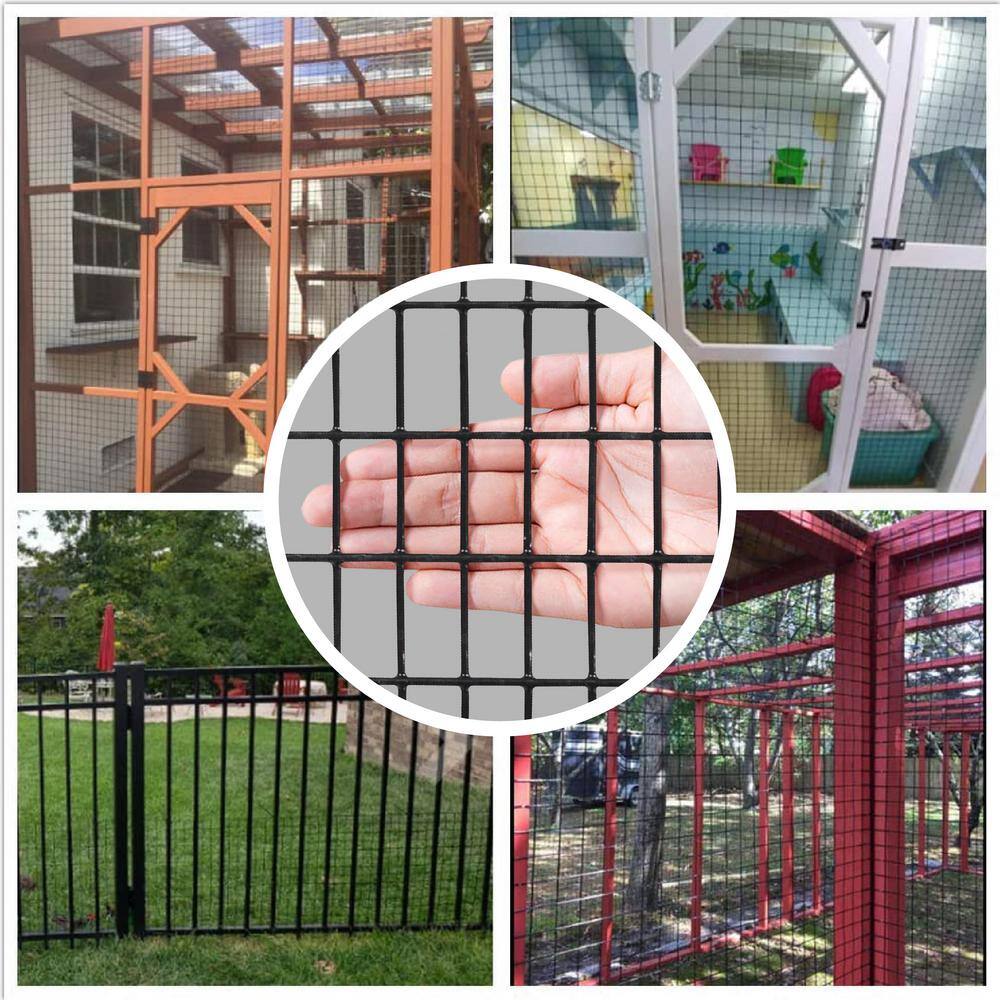 Fencer Wire 4 ft. x 100 ft. 16-Gauge Black PVC Coated Welded Wire Fence with Mesh Size 1/2 in. x 1 in.