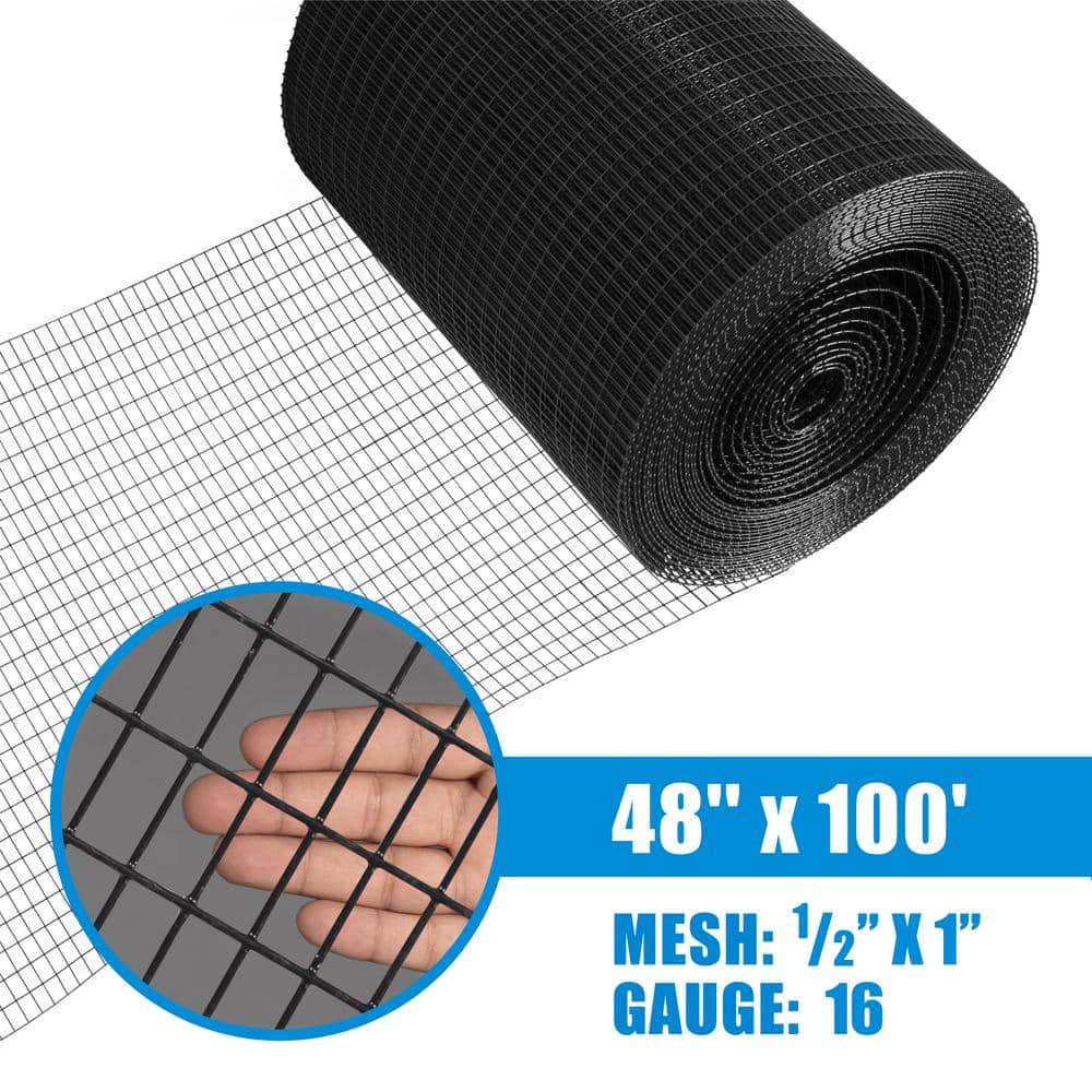 Fencer Wire 4 ft. x 100 ft. 16-Gauge Black PVC Coated Welded Wire Fence with Mesh Size 1/2 in. x 1 in.