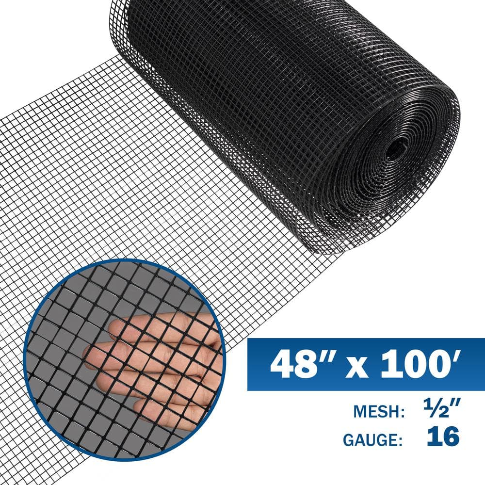 Fencer Wire 4 ft. x 100 ft. 16-Gauge Black PVC Coated Welded Wire Fence with Mesh Size 1/2 in. x 1/2 in.