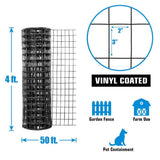 Fencer Wire 4 ft. x 50 ft. 16-Gauge Black Vinyl Coated Welded Wire Fence with 3 in. x 2 in. Mesh, Black Garden Welded Mesh