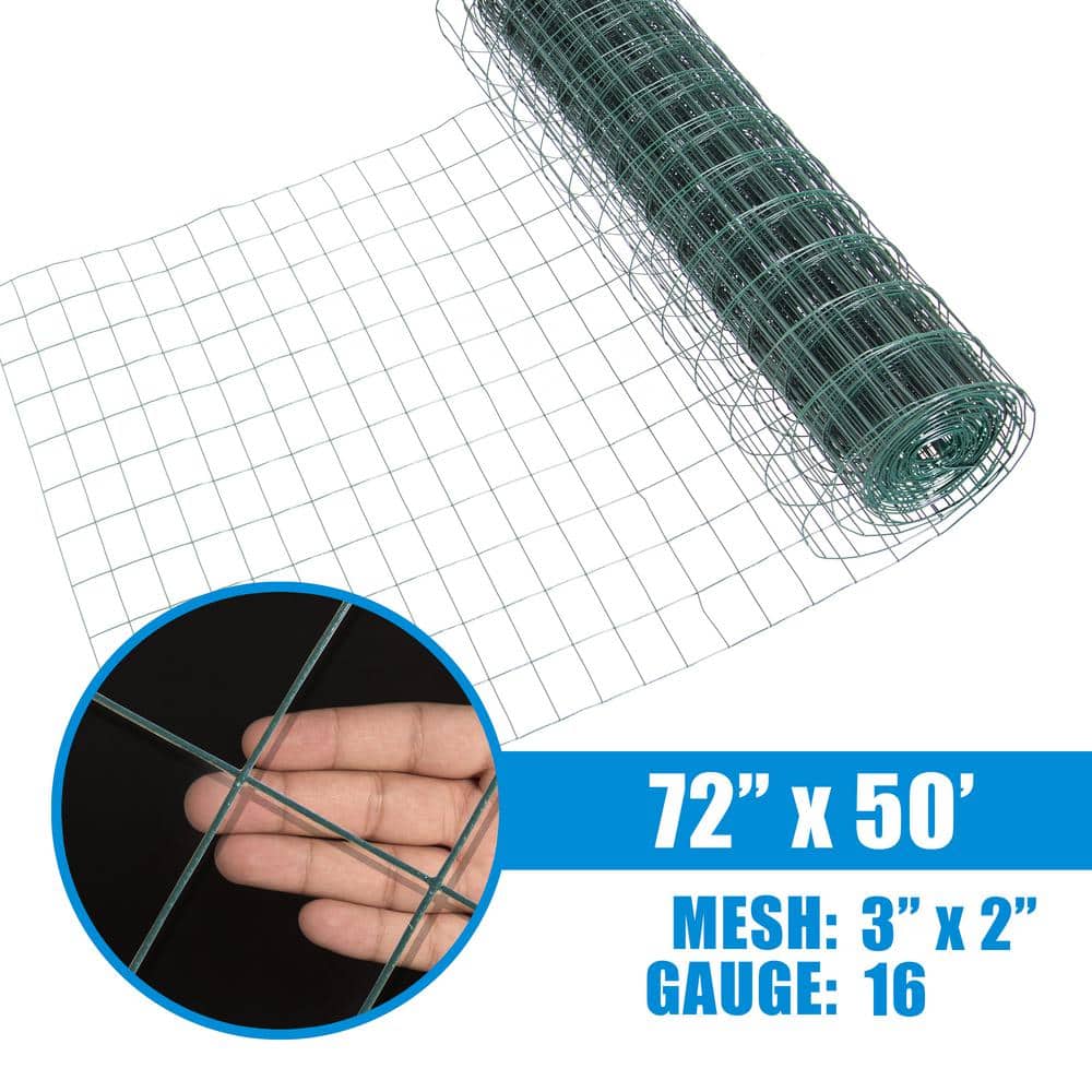 Fencer Wire 6 ft. x 50 ft. 16-Gauge Green Vinyl Coated Welded Wire Fence with 3 in. x 2 in. Mesh, Black Garden Welded Mesh