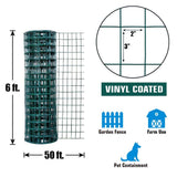 Fencer Wire 6 ft. x 50 ft. 16-Gauge Green Vinyl Coated Welded Wire Fence with 3 in. x 2 in. Mesh, Black Garden Welded Mesh