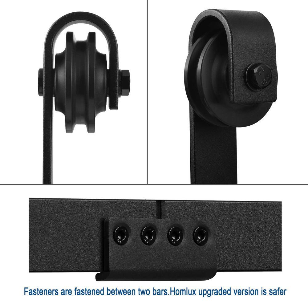 12 ft./144 in. Black Steel Sliding Barn Door Track and Hardware Kit for Double Doors with Floor Guide - Super Arbor