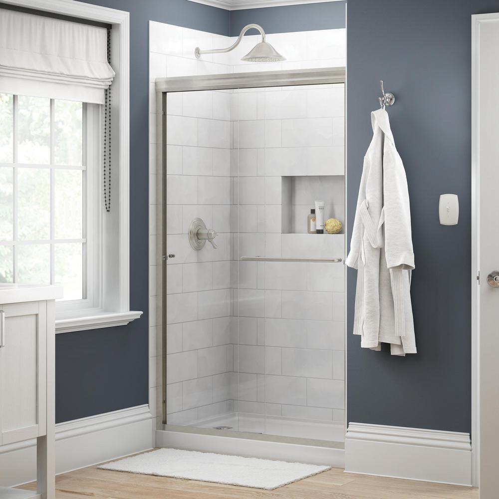 Simplicity 48 in. x 70 in. Semi-Frameless Traditional Sliding Shower Door in Bronze with Clear Glass - Super Arbor