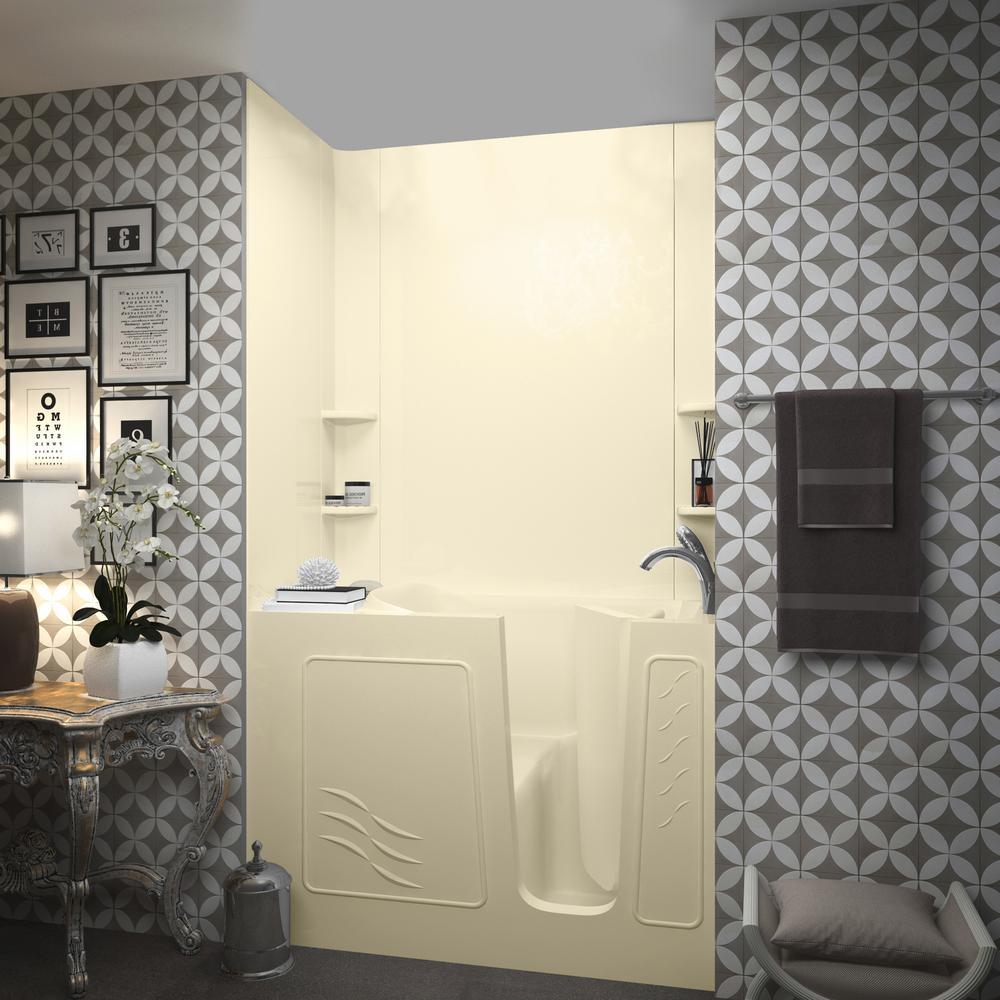 Rampart 4.5 ft. Walk-in Non-Whirlpool Bathtub with Easy Up Adhesive Wall Surround in Biscuit - Super Arbor