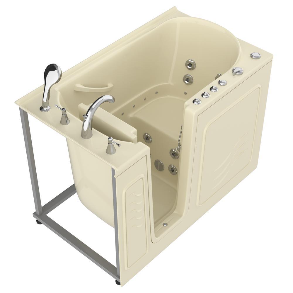 HD Series 53 in. Left Drain Quick Fill Walk-In Whirlpool and Air Bath Tub with Powered Fast Drain in Biscuit - Super Arbor