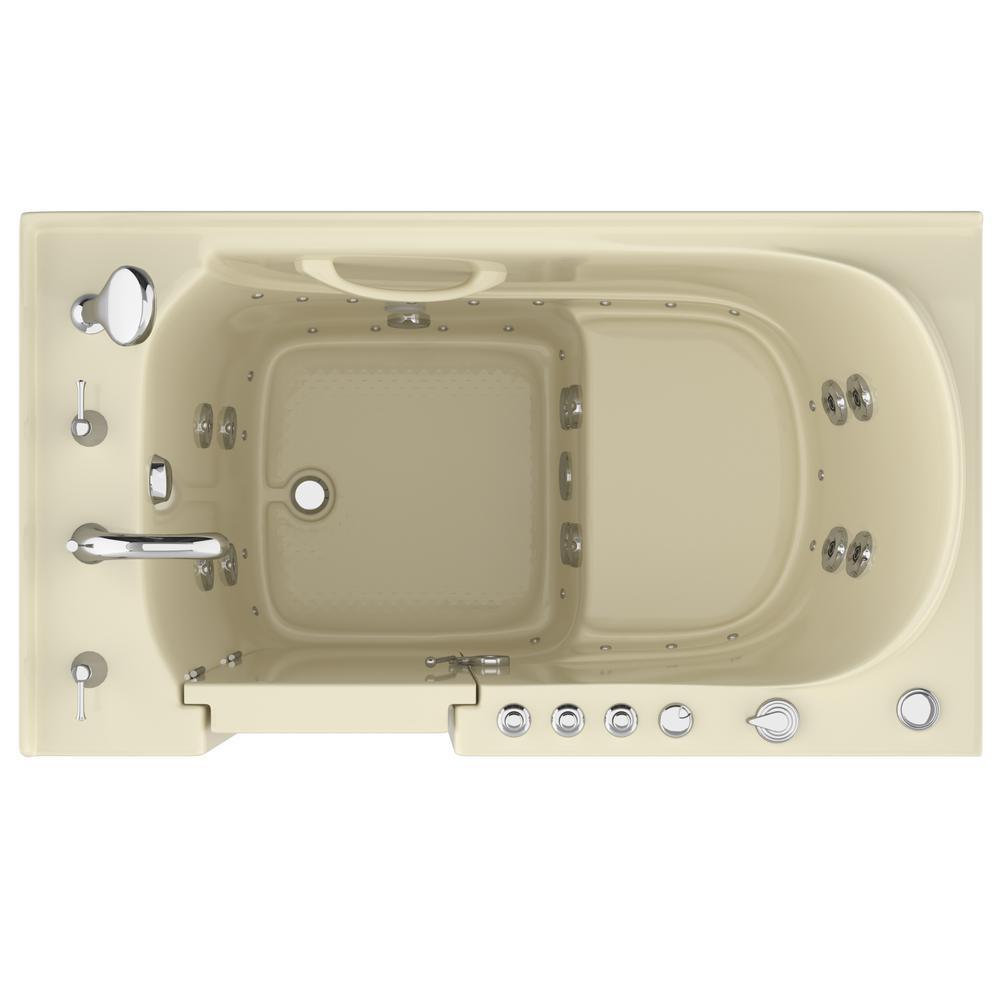 HD Series 53 in. Left Drain Quick Fill Walk-In Whirlpool and Air Bath Tub with Powered Fast Drain in Biscuit - Super Arbor