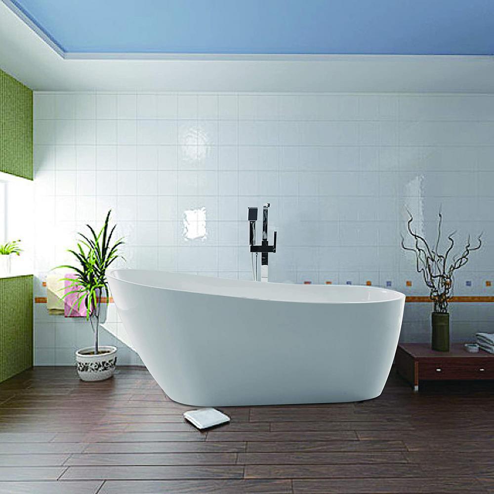 Bourges 55 in. Acrylic Flatbottom Bathtub in White - Super Arbor